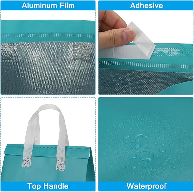 PATIKIL Insulated Take Away Bags 25 Pcs Insulation Cooler Bag Grocery Thermal Bags 11.8 x 7.9 x 12.6 Inch for Hot Cold Frozen Food Delivery Blue