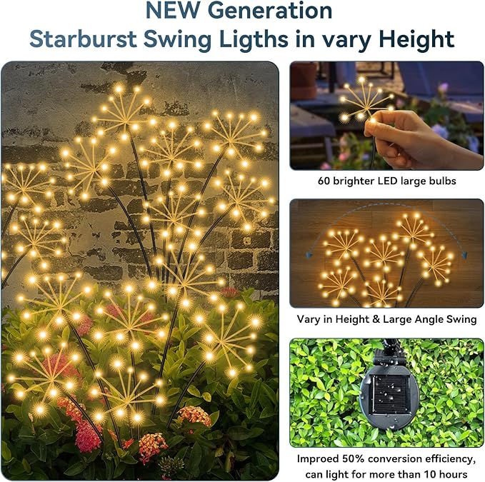 Solar Garden Lights 6 Pack Waterproof Swaying Starburst Light Solar Outdoor Lights for Yard Patio Walkway Pathway Party Wedding Decoration Unique Gifts for Women Warm White