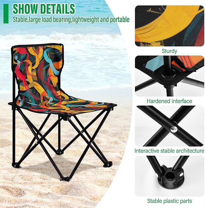 KLL Abstract Texture Collapsible Heavy Duty Camping Chairs Ultra Lightweight Packable Chair with Carrying Bag Outdoor Chairs for Traveling Picnic