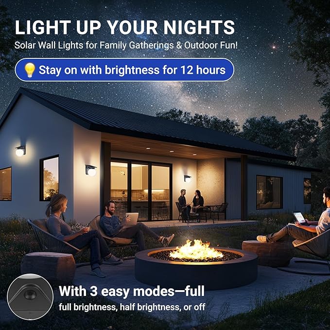 Solar Wall Lights Outdoor 2 Pack 3 Lighting Modes IP65 Waterproof Wireless Solar Powered LED Lights for Backyard Garden Fence Patio Front Door - Bright &amp Durable Outdoor Lighting