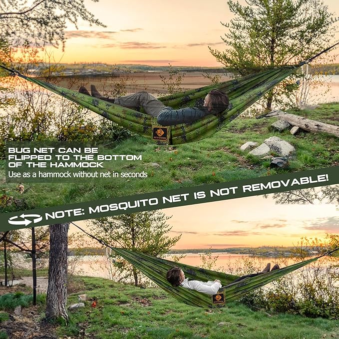 Camping Hammock Portable Hammocks with Mosquito NetLightweight Nylon Parachute Hammock with 10ft Tree StrapsCamping Gear Must Haves for TravelHikingBackpackingBeachPatio-Plaid Camouflage