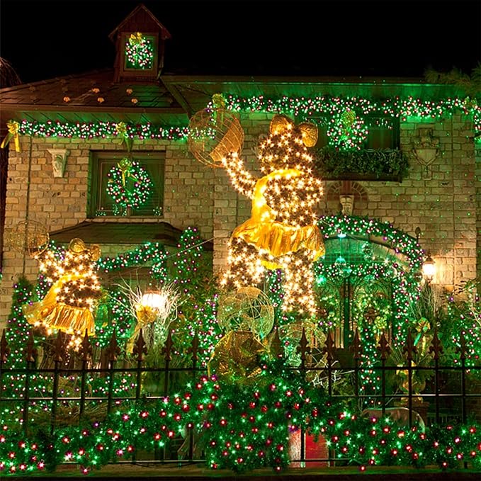 WATERGLIDE 1000 LED Christmas String Lights 328 FT Green Wire LED Decorative Fairy Lights with Remote &amp 8 Modes Waterproof for Outdoor Xmas Holiday Party Garden Wedding Home Decor Red &amp Gre