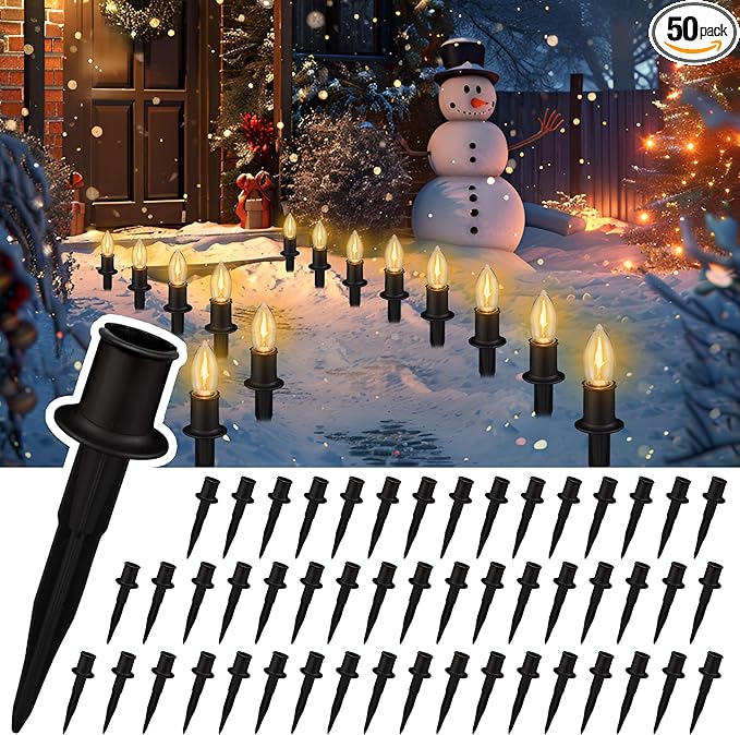 Upgraded 50 Pack 6 Inch Christmas Light Stakes - for C7 C9 Pathway String Lights Outdoor Easy Install Durable Plastic Lights Stakes Use on Yard Garden Lawn Patio Path Walkway Decorations (50 Black)