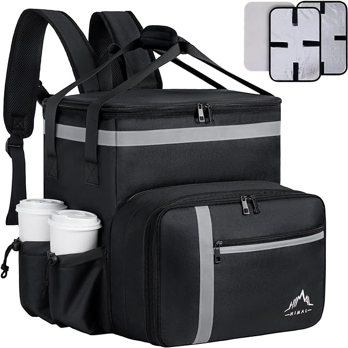 Food Delivery Backpack Insulated Food Delivery Bags for Takeout Bike Large Pizza Takeout Bag for HOT/COLD with 4 Pockets Reflective Perfect for Uber Eats Camping &amp Beach