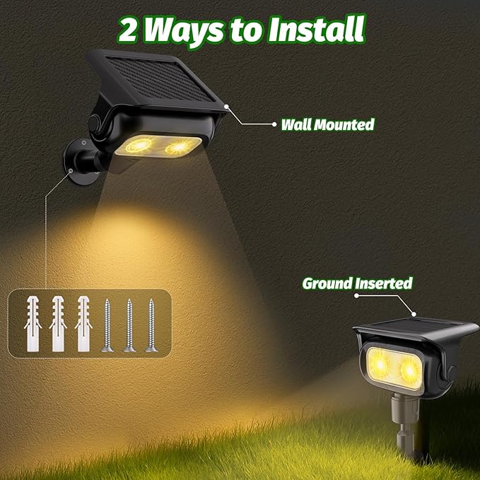 Nreonrick Solar Spot Lights 360° Adjustable Solar Lights Outdoor IP65 Waterproof with 2-in-1 Solar Powered Spotlights for Landscape Lighting for Garden Yard Pathway (Warm White 4 Pack)