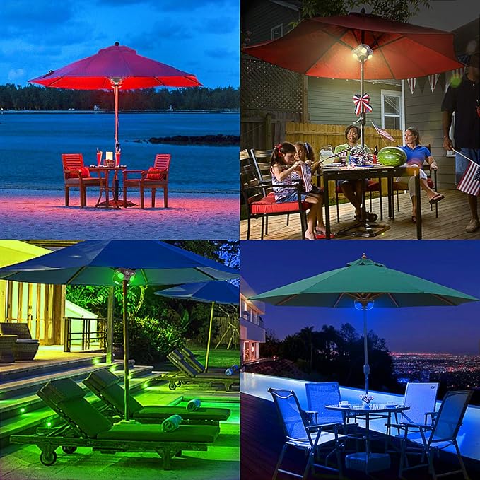 Umbrella Light Battery Operated 16 RGB Color Changing Patio Umbrella Lights with Remote Outside Under Umbrella Lights for Offset Parasol Tent-Bronze