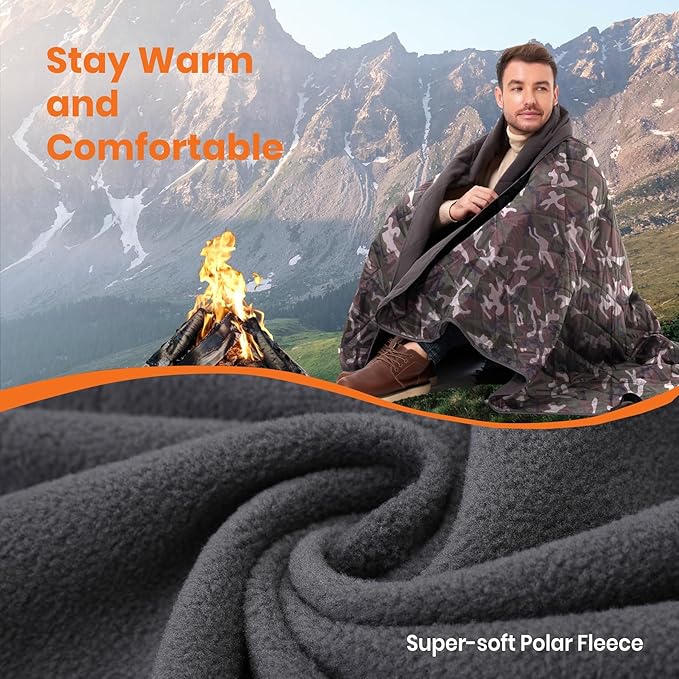 4-in-1 Large Outdoor Blanket - Waterproof &amp Windproof Thickened Warm Fleece Camping Blanket for Stadium Hiking Sporting Events - 81x57 Packable (Camouflage)