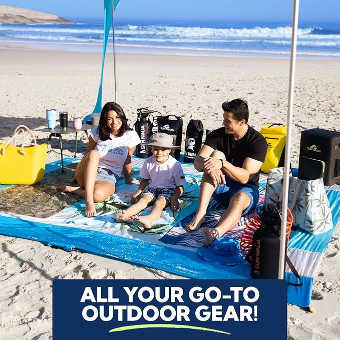 Sun Ninja Beach Tent Sun Shelter UPF50+ - Easy Pop Up Beach Canopy - Outdoor Shade for Camping Trips Fishing Backyard Fun Picnics - Sand Shovel Ground Pegs &amp Stability Poles