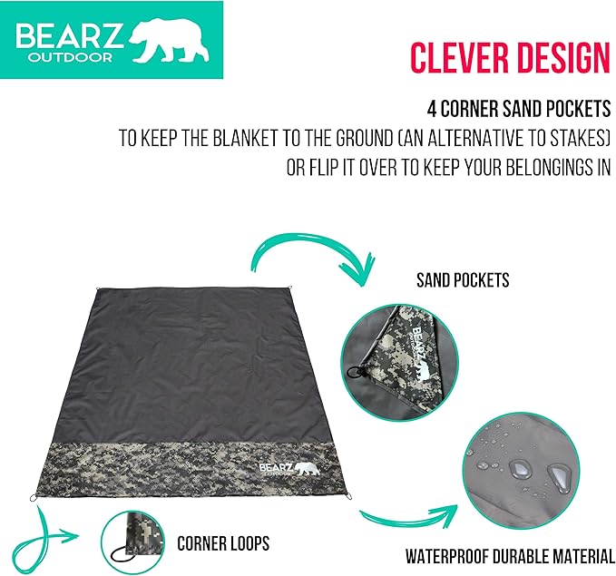 Pocket Blanket - Beach Blanket Waterproof Sandproof Picnic Blankets Waterproof Foldable Lightweight &amp Compact for Hiking Camping Travel Festival Accessories