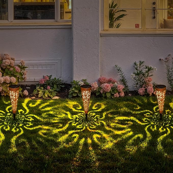 Go2garden 6Pcs Garden Solar Lights Outdoor Stakes Decorative Lighting for Yard Pathway Patio Decor Lawn Ornament (Red Copper)