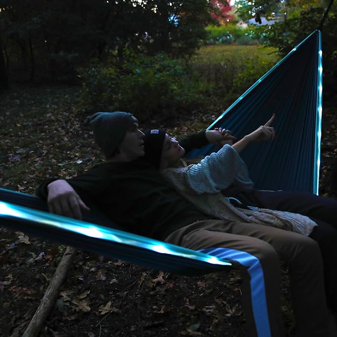 Equip Outdoors Portable Camping Illuminated Hammock Hanging Kit Included Two Person Light Up Hammock Blue 124'' L x 77'' W (99554)