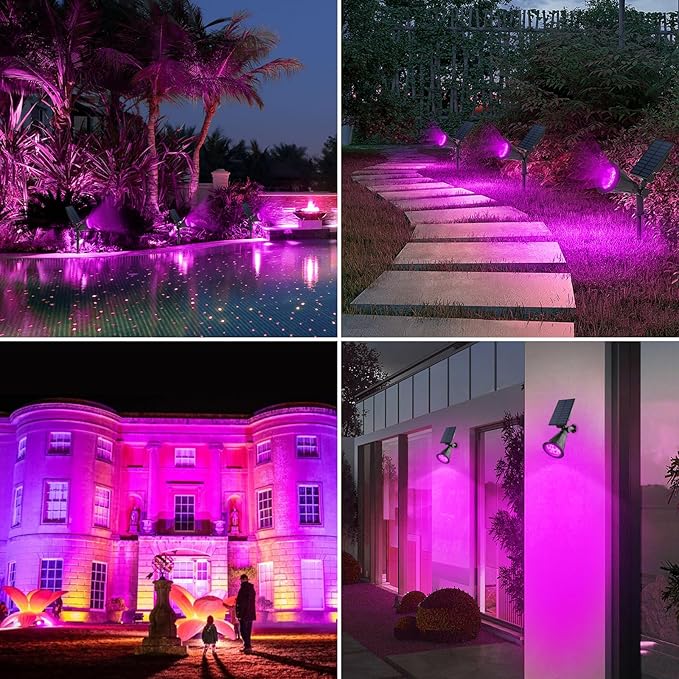 T-SUN [2 Pack] LED Solar Spotlights Waterproof Outdoor Security Landscape Lamps Auto-on/Auto-Off by Day 180 Angle Adjustable for Tree Patio Yard Garden Driveway Stairs Pool Area(Purple)