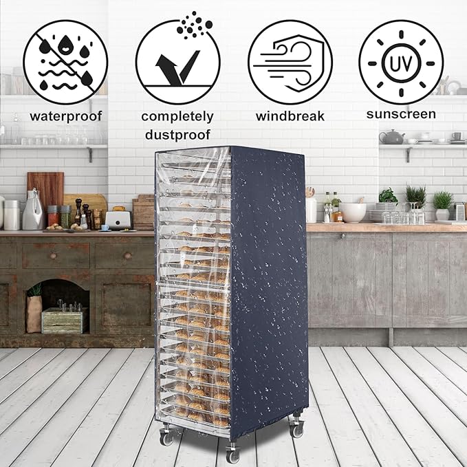 Sheet Pan Rack Cover With Zipper - Fits 20-Tier Bread Rack 23X28X64 - Bakers Rack Cover With Transparent Window Vents for Waterproof and Dustproof Protection
