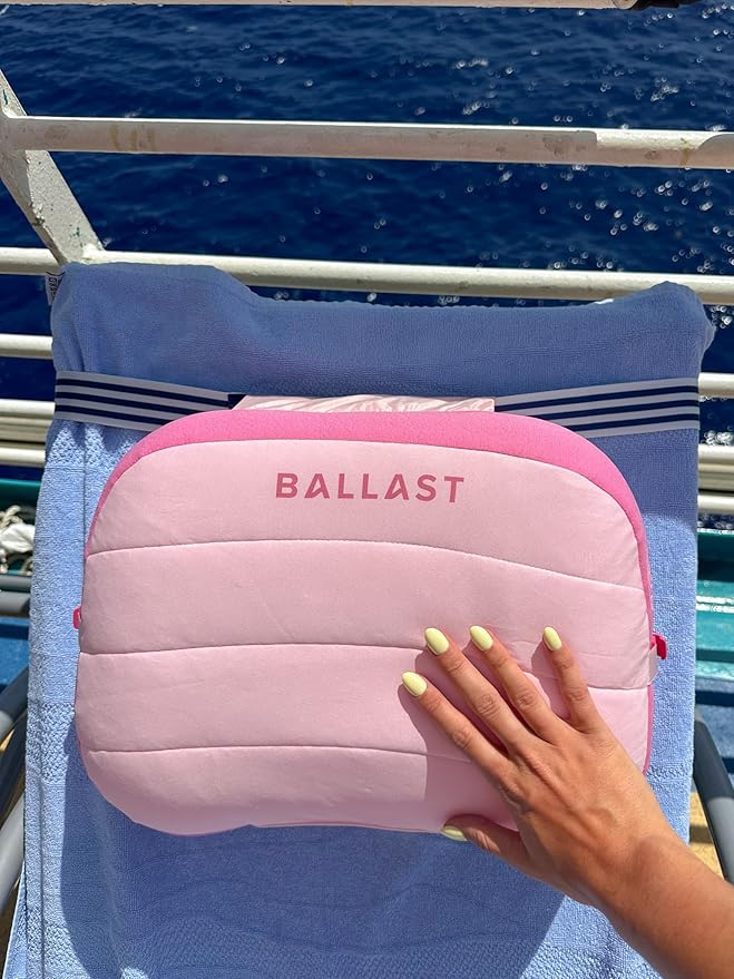 Ballast Beach Pillow – Comfy Durable &amp Compact Stays Put on Windy Beaches with Patented Sand Pouch Inflatable Pillow for Beaches Pools Camping Festivals and Travel (Flamingo Pink)