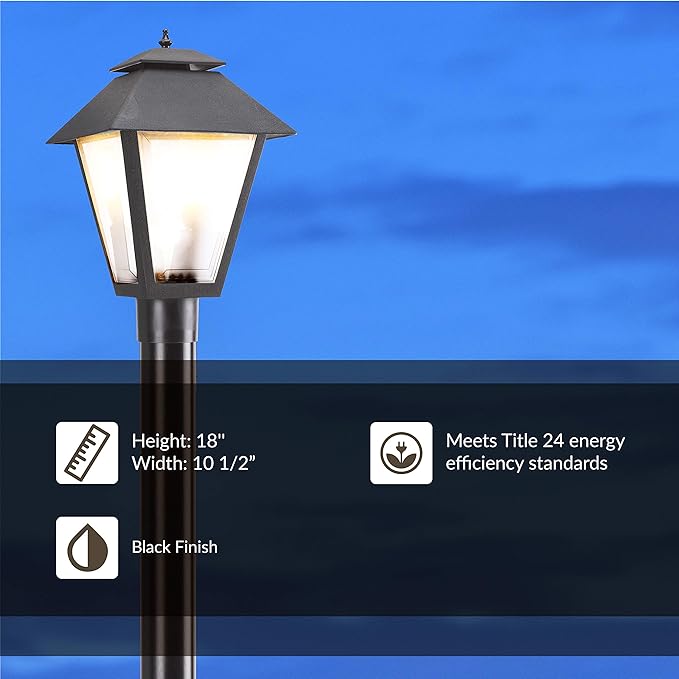 Generation Lighting 82065-12 Polycarbonate One-Light Outdoor Post Lantern Outside Lighting Black Finish