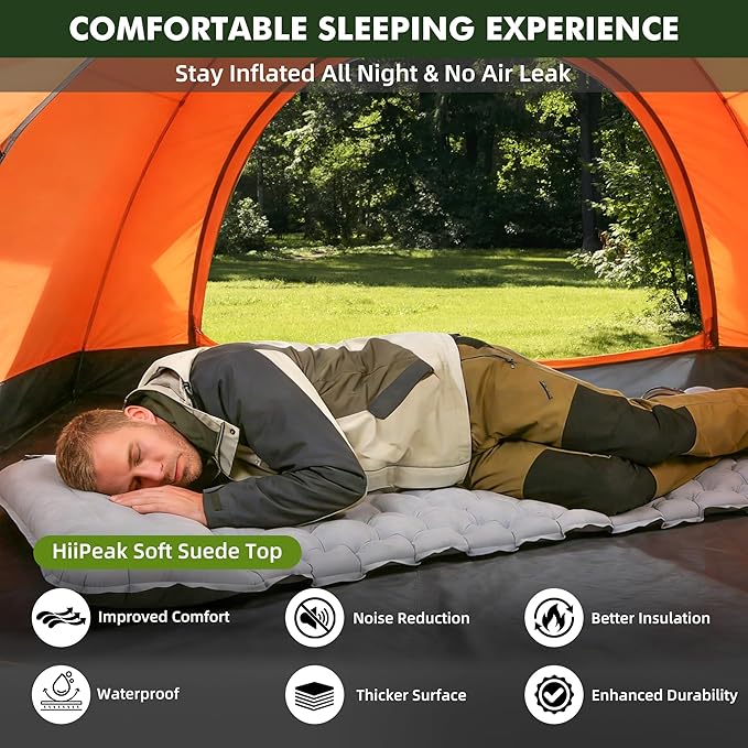 HiiPeak Camping Sleeping Pad Ultralight Camping Mat with Pillow Built-in Foot Pump Inflatable Sleeping Pads Compact for Camping Backpacking Hiking Traveling Tent