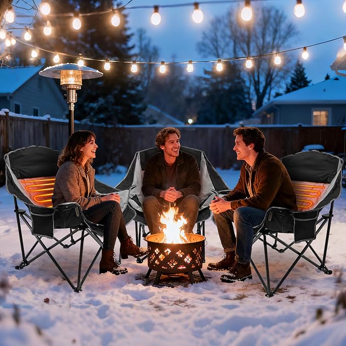 Suteck Heated Camping Chair Oversized Heated Chairs W/3 Heat Levels &amp 2 Heating Zones Portable Heated Folding Chair Use for Outdoor Sports Camping Lawn Battery NOT Included