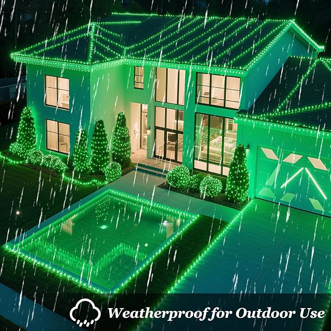 750 LED Christmas String Lights Outdoor 240FT Twinkle Fairy Lights with Timer &amp Memory 12 Modes Dimmable Waterproof St Patricks Day Decorations for House Patio Wedding Party Christmas Green