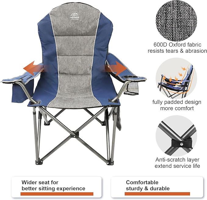 Camping Chairs for AdultsHigh Back Folding Camp Chair with Cup Holder and Cooler BagHeavy Duty Outdoor Lawn ChairsPerfect for CampingHikingPicnicsand Beach TripsBlue