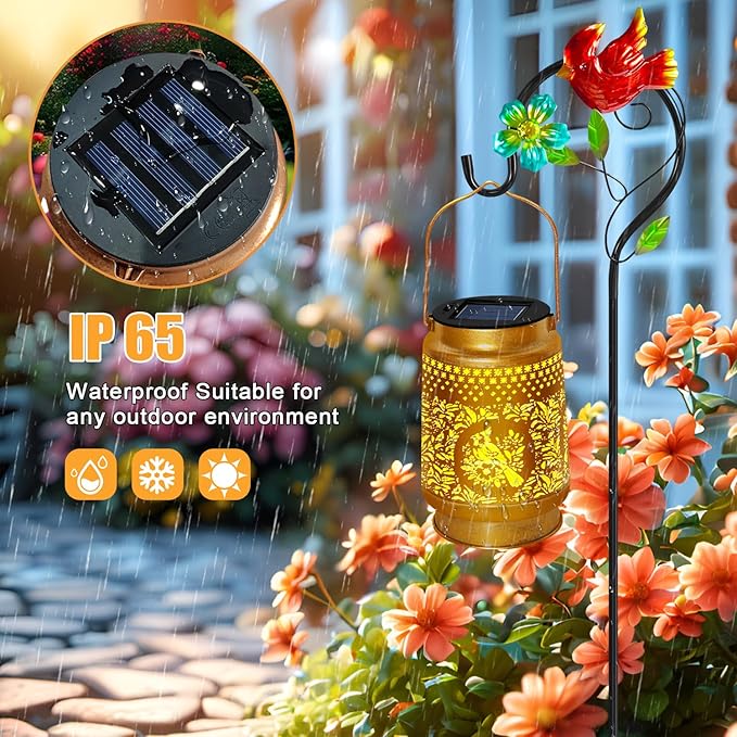 2 Pack Solar Lanterns Outdoor WaterproofHanging Metal Cardinal Garden Decor for OutsidePatioLandscapeWalkway Mothers Day Gifts for Women Mom Grandma