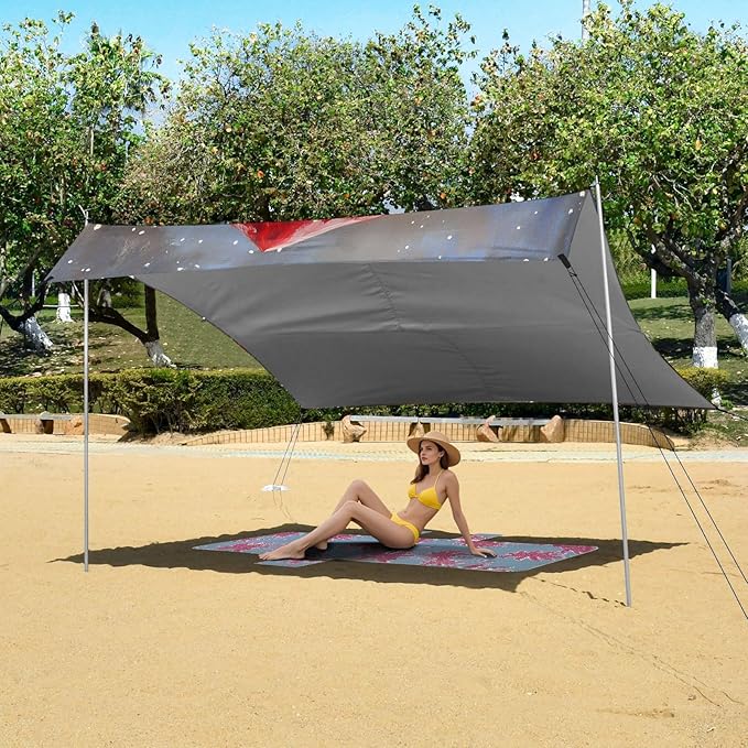 ALAZA Christmas Hedgehog Beach Tent Sun Shelter UPF50+ Protection Beach Shade Canopy w/ 4 Sandbags for Outdoor Camping Fishing Backyard Fun Picnic 10x9 ft