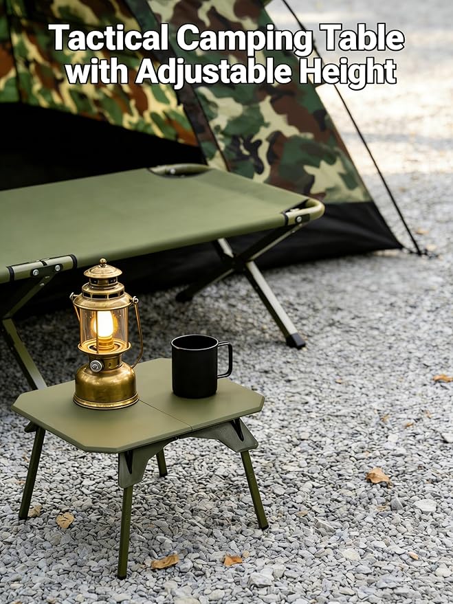 Foldable Camping Table | Adjustable Height Portable Camp Table for Backpacking Picnic &amp Car Travel | Compact Small Folding Table with Carrying Bag &amp Cup Coasters | Camping Essentials