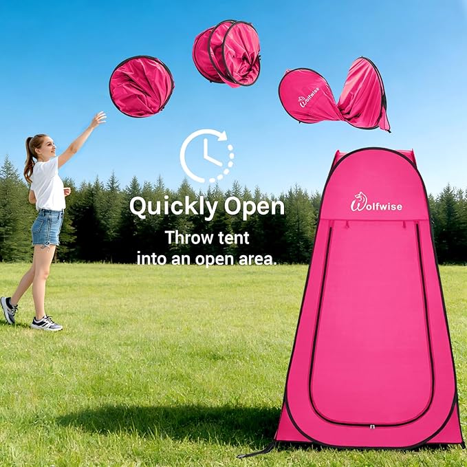 Wolfwise Pop Up Shower Tent Portable Instant Changing Tent with Ventilation Window &amp Carry Bag Privacy Bathroom Toilet for Beach Camping &amp Outdoor Width 47  Height 75  Rose Red