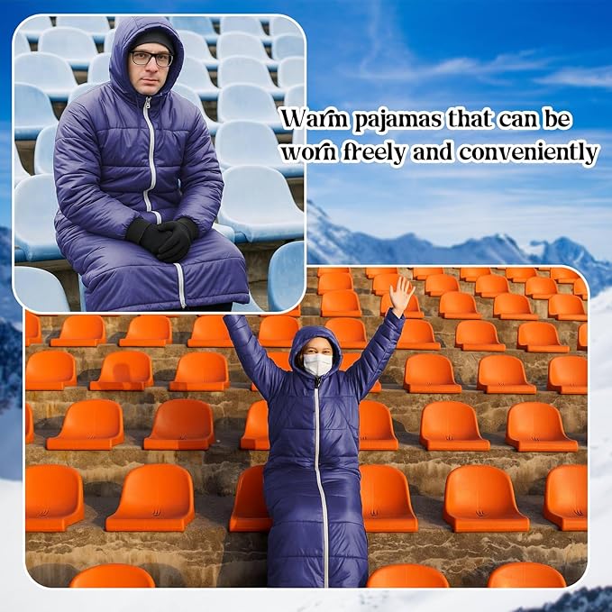 Macarrie Cold Weather Wearable Sleeping Bag for Adults with Sleeves and Hood 74 Inch Long 0 Degree Winter Weather Insulated Extreme Cold Sleeping Bag Coat for Camping Hiking Stadium