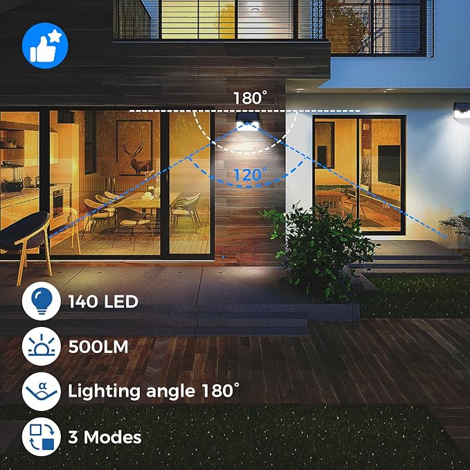Peasur Solar Lights Outdoor Waterproof [12 Packs/140 LEDs] 3 Lighting Modes Solar Motion Sensor Light Outdoor Ultra Bright Security Lights Outdoor Solar Lights for Outside Fence Yard Patio Deck