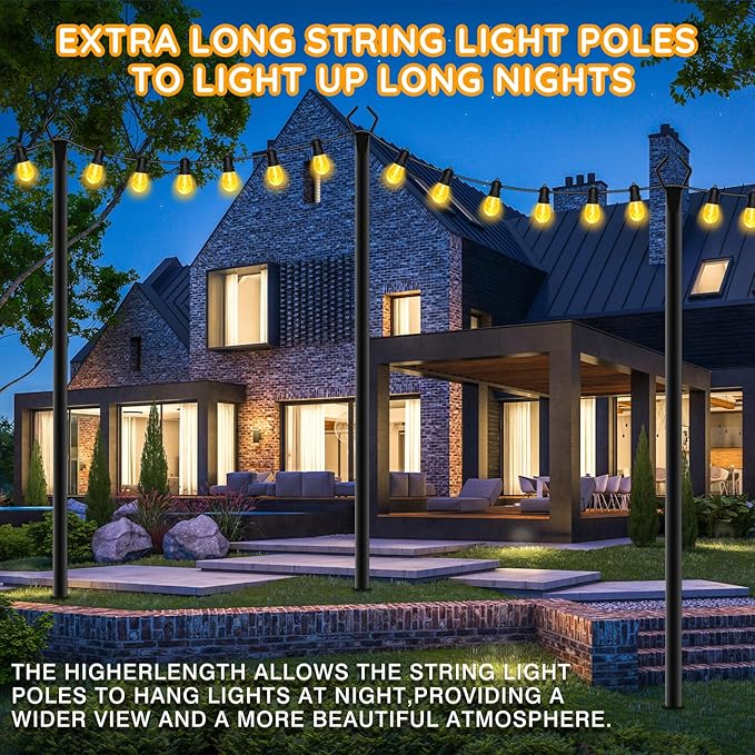 2 Pack String Light Poles Outdoor String Light Pole 10ft Forked Metal Light Pole with Adjustable Outdoor Light Stand Deck Backyard Garden Wedding Rustproof and Sturdy with Hooks