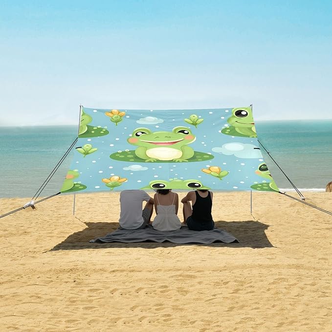 Cute Funny FrogCamping Sun Shelters 9.2 x 10.5 FT Beach Canopy Tent Sun Shade with Carrying Bag for Camping Trips Fishing Backyard Fun or Picnics 21340140