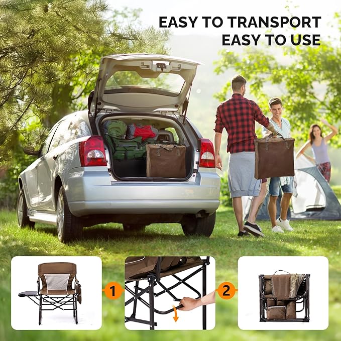 VINGLI Camping Chairs Directors Chair Camping Chair with Side Table &amp Carry BagHeavy Duty Camping Chairs for Adults Portable Folding Camping Chair Pocket for Beach FishingTripPicnicLawn-B