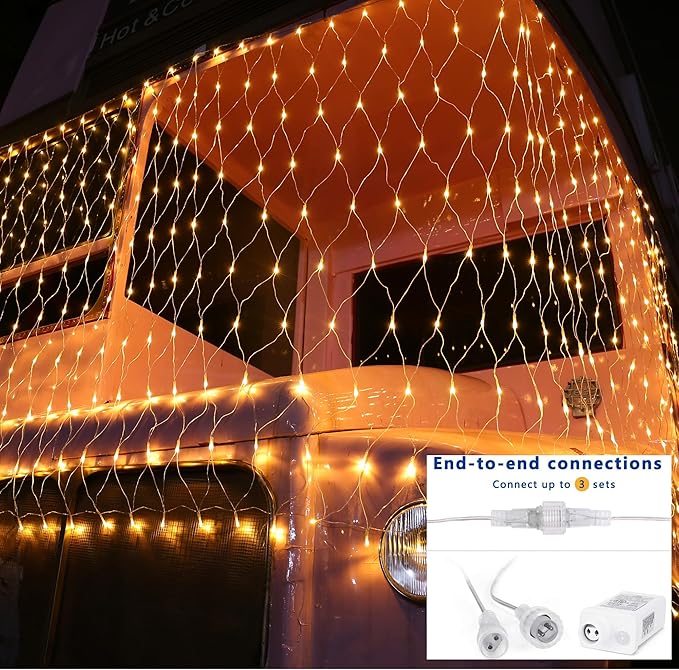 Joomer Christmas Net Lights - 2PACK 12FT x 5FT 360 LED Plug-in Mesh Lights Waterproof with 8 Modes Timer Connectable for Bushes Trees Garden Outdoor Christmas Decor (Clear Wire Warm White)