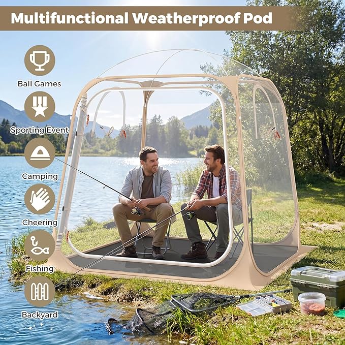 KOTEK Sports Tents for 2-4 Persons 7 x 7 ft Pop Up Bubble Tent with 2 Ventilated Windows Floor Mat &amp Carrying Bag Weather Proof for Sports Events Outdoor Patio Garden Backyard Camping