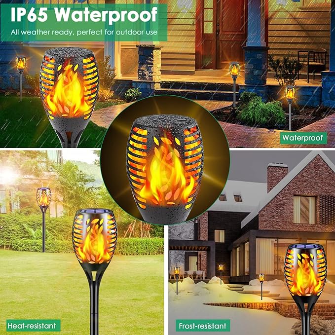 TomCare 8 Pack Outdoor Solar Lights Flickering Flames Torch Decorative Garden Lights Solar Powered Waterproof Lighting for Garden Patio Yard Landscape
