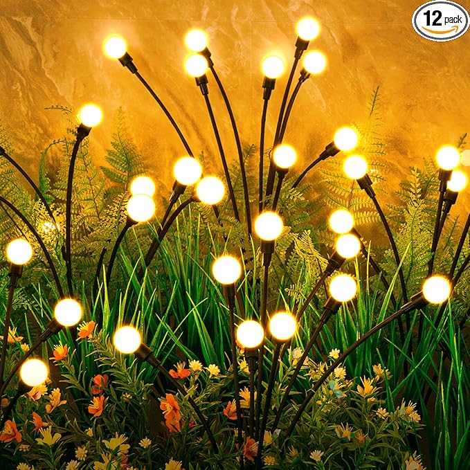 ASMAD Solar Lights Outdoor(12-Pack 96 LEDs) Solar Garden Lights Outdoor Decorations Firefly Light for Patio Decor Big Bulb Unique Gifts for Women Gifts for Grandma