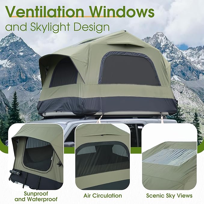 HOMEFUN Inflatable Rooftop Tent for Car Truck 2 Person Roof Tent with Waterproof 300D Fabric Windproof Design for Overlanding and Outdoor AdventureEasy to Set Up