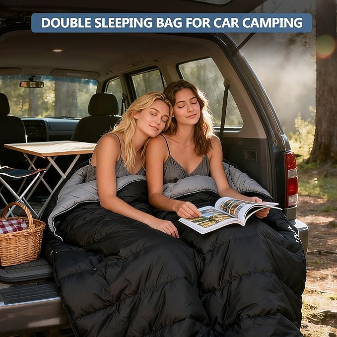 2 Person Sleeping BagDouble Sleeping Bags for Adults Large Adult Sleeping Bag with Plush Lining/Backpacking/Extra Large/4 Seasons/Portable/Waterproof/Hiking/Camping/Family Fun Time