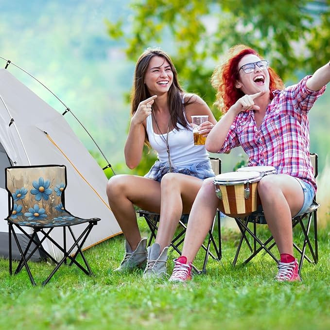Chic Blue Daisies Flowes Oil Painting Folding Portable Beach Chairs for Traveling Ultralight Compact Folding Chair with Carrying Bag Ice Fishing Chairs for Adults for Hiking Sports