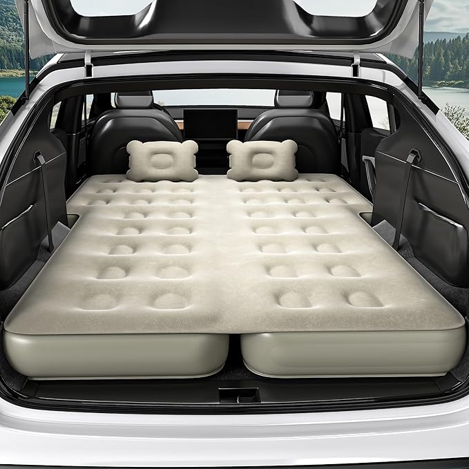 GOOBED Inflatable SUV Camping Mattress with Pump &amp Accessories 10-Inch Thick Air Bed with Pillows Storage Bag &amp Patch Kit Fits 4Runner Jeep and Most Midsize to Large SUVs (Gray)
