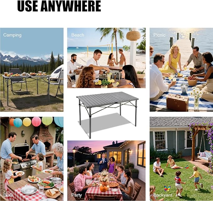 Portable Outdoor Camping Table Oversize Aluminum Roll Up Lightweight Folding Table for Picnic Barbecue Beach Tailgating Party Backyard Indoor and Outdoor Stable and Durable