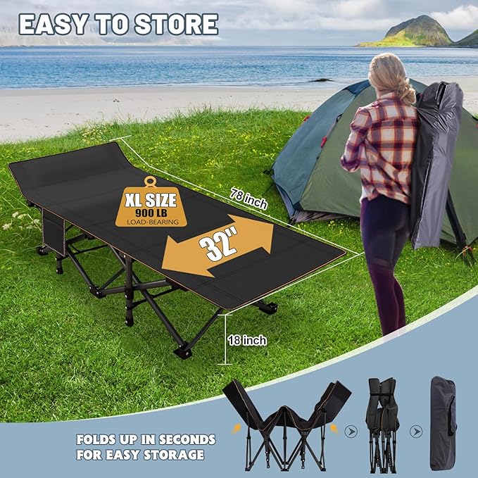 XXL Oversized Camping Cot for Adults with Mattress Portable Sleep Bed for Outdoor Travel Hiking Beach Includes Carry Bag - Comfortable &amp Durable