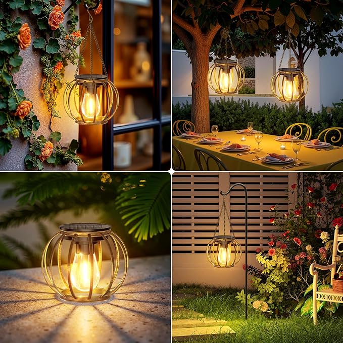 KOOPER Solar Lanterns Outdoor Waterproof 4 Pack Upgraded Bronze Metal Hanging Solar Lights Outdoor Lanterns Brighter Auto On/Off Outdoor Hanging Lantern for Yard Patio Pathway Porch Garden Decor