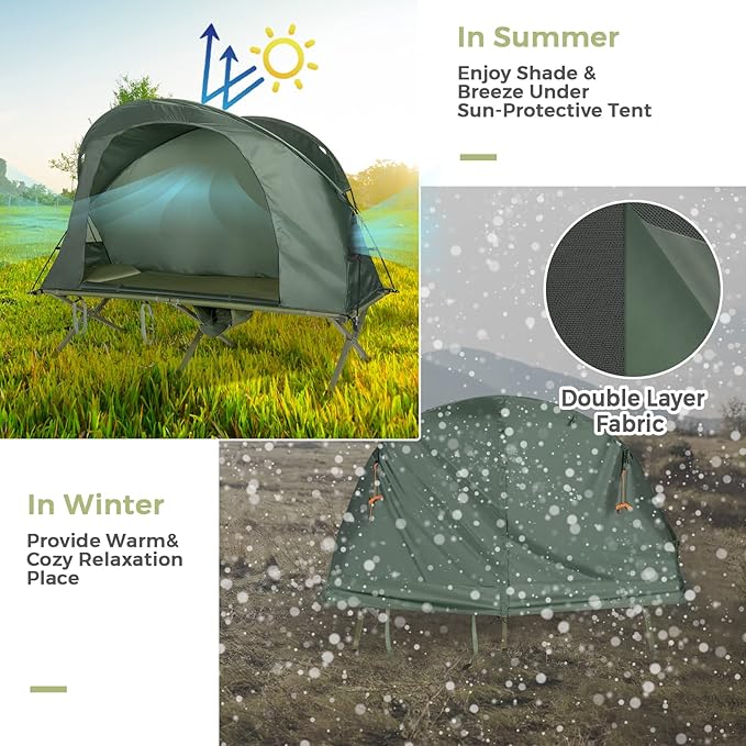 Tangkula 4-in-1 Camping Cot Tent Set Foldable Off Ground Elevated Tent for 1 Person Portable with Waterproof External Cover Air Mattress &amp Carrying Bag Ideal for Outdoor Hiking Camping