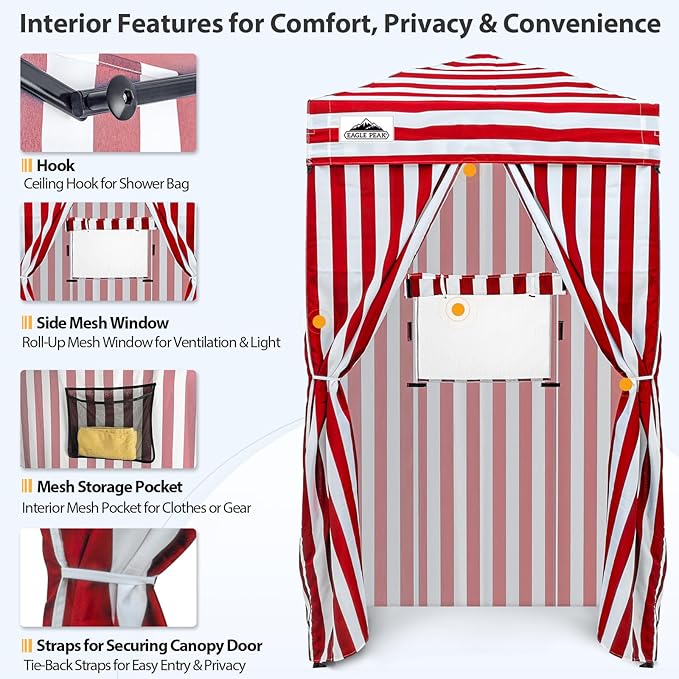 EAGLE PEAK Flex Ultra Compact 4x4 Pop-up Canopy Sun Shelter Changing Room Portable Privacy Canopy Cabana for Pool Fashion Photoshoots or Camping Red/White
