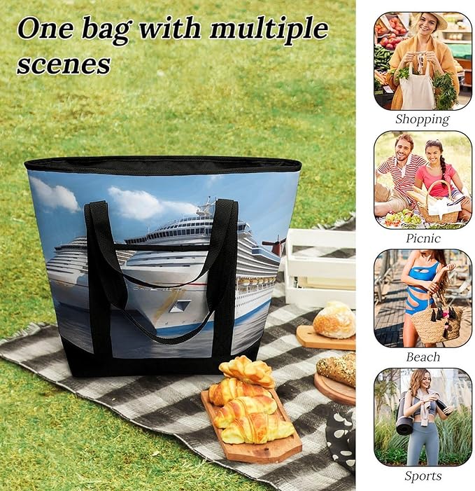 Insulated Shopping BagLarge Reusable Cooler Bags Cruise Ship1 Printed Foldable Shopping BagTravel Waterproof Shoulder Bag