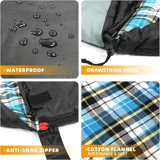 Cotton Flannel Lined Sleeping Bag for Adults Teens Kids Cold Weather &amp Warm 3 Seasons Lightweight Compact Camping Essentials Equipment Hiking Outdoor Travel