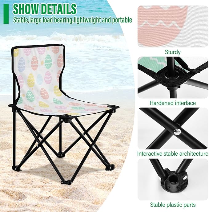 Easter Eggs Pastel Color Silhouette Folding Camp Chairs Ultra Lightweight Beach Chairs for Adults Includes Carry Bag
