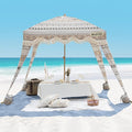 OutdoorMaster Beach Cabana with Fringes Portable 6' x 6' Beach Canopy for Sand Easy Set Up Beach Shelter Included Side Wall UPF 50+ UV Protection Sun Umbrella - for Family &amp Friends