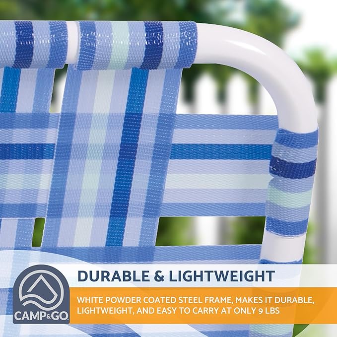 CAMP &amp GO 16 Extended Height Folding Web Lawn Chair Blue/White